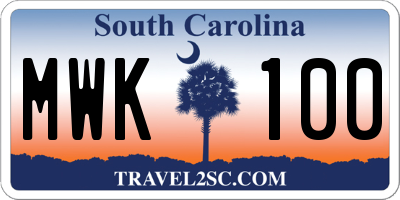 SC license plate MWK100
