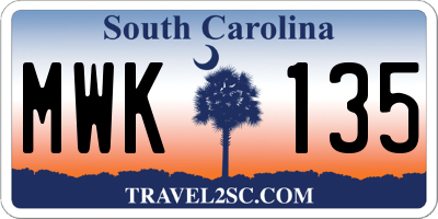SC license plate MWK135