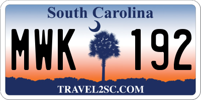 SC license plate MWK192