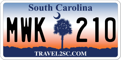 SC license plate MWK210