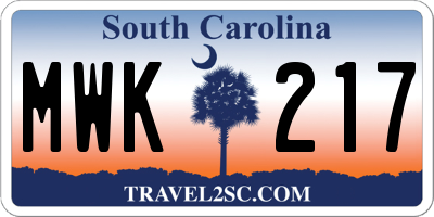SC license plate MWK217