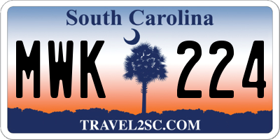 SC license plate MWK224