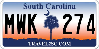 SC license plate MWK274