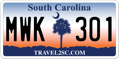 SC license plate MWK301