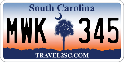 SC license plate MWK345