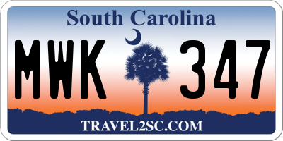 SC license plate MWK347