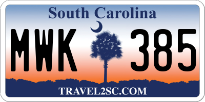 SC license plate MWK385