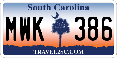 SC license plate MWK386