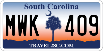 SC license plate MWK409