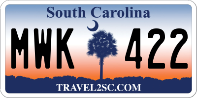 SC license plate MWK422