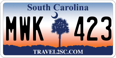 SC license plate MWK423