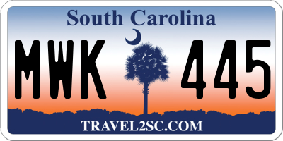 SC license plate MWK445