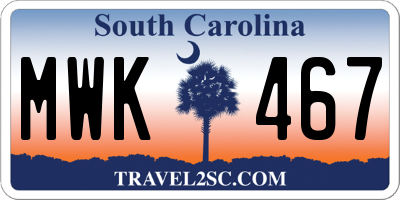 SC license plate MWK467