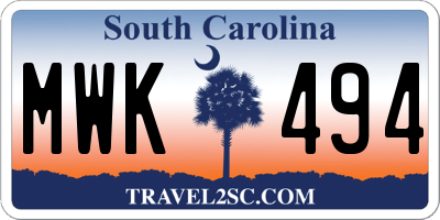 SC license plate MWK494