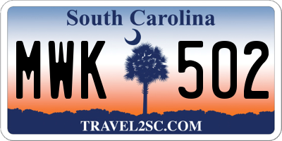 SC license plate MWK502