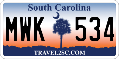 SC license plate MWK534