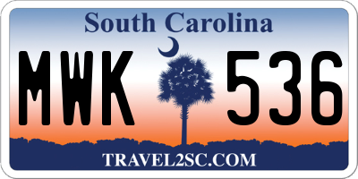 SC license plate MWK536