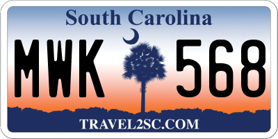 SC license plate MWK568