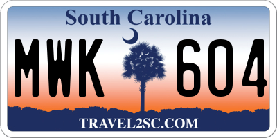 SC license plate MWK604