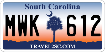 SC license plate MWK612