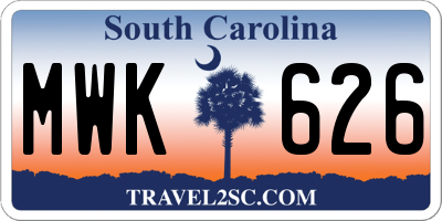 SC license plate MWK626