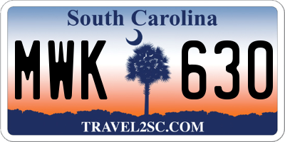 SC license plate MWK630