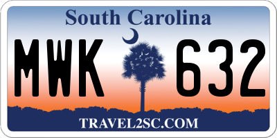 SC license plate MWK632