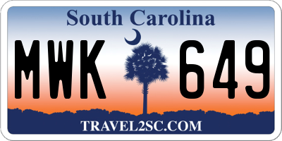 SC license plate MWK649