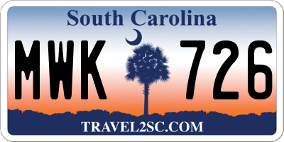 SC license plate MWK726