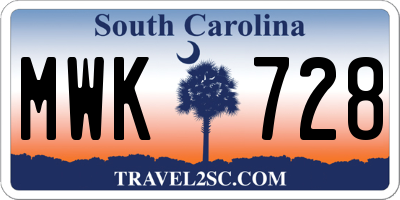 SC license plate MWK728