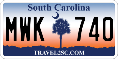 SC license plate MWK740