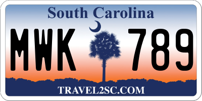 SC license plate MWK789