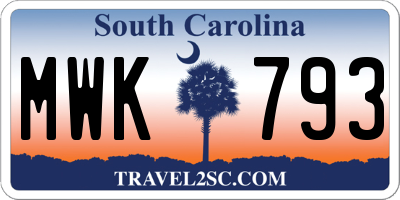 SC license plate MWK793