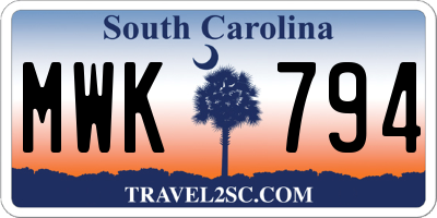 SC license plate MWK794