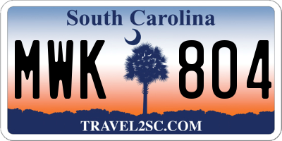SC license plate MWK804