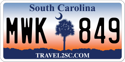 SC license plate MWK849