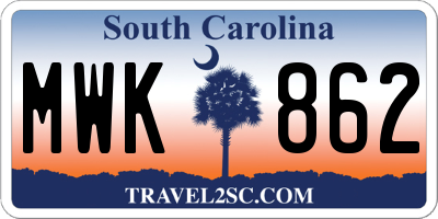 SC license plate MWK862