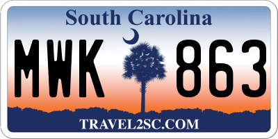 SC license plate MWK863