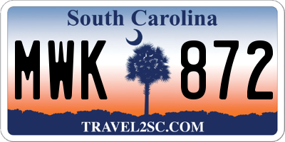 SC license plate MWK872