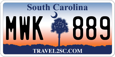 SC license plate MWK889