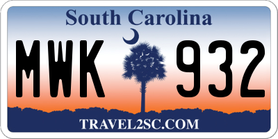 SC license plate MWK932