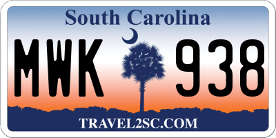 SC license plate MWK938