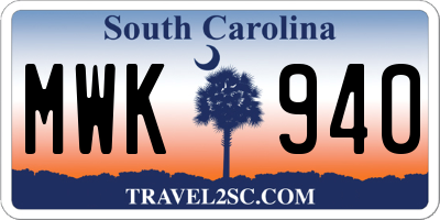 SC license plate MWK940