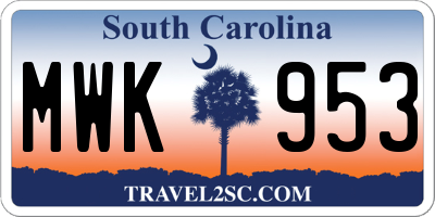 SC license plate MWK953