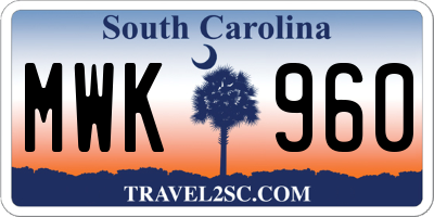 SC license plate MWK960