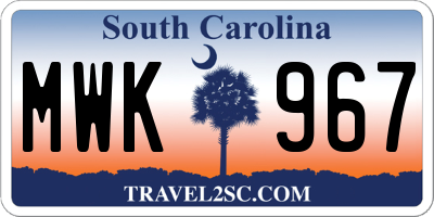 SC license plate MWK967