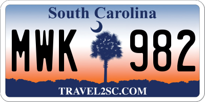 SC license plate MWK982