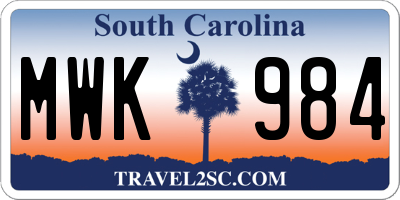 SC license plate MWK984