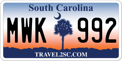 SC license plate MWK992