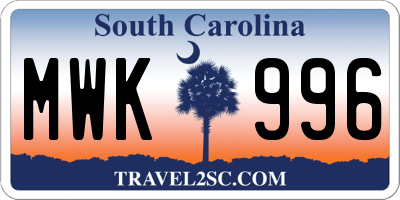 SC license plate MWK996